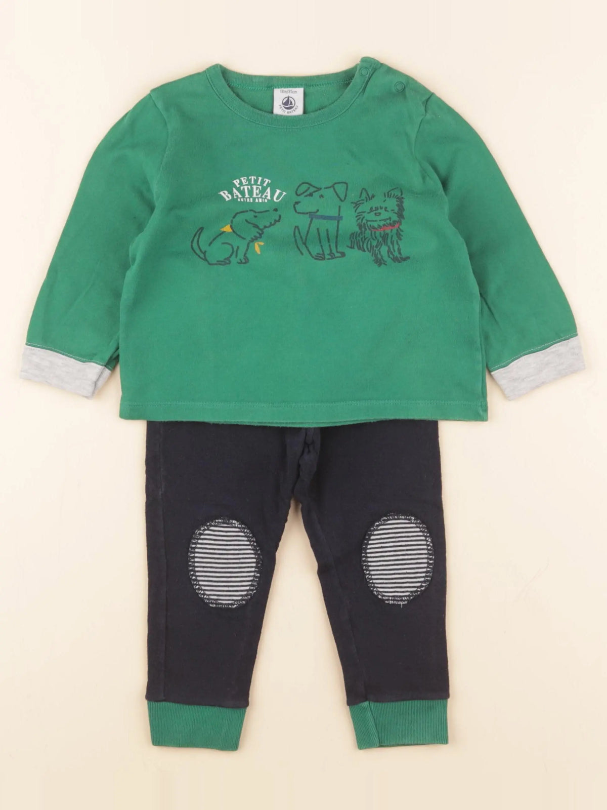 Petit Bateau - ensemble bleu, vert - 18 mois