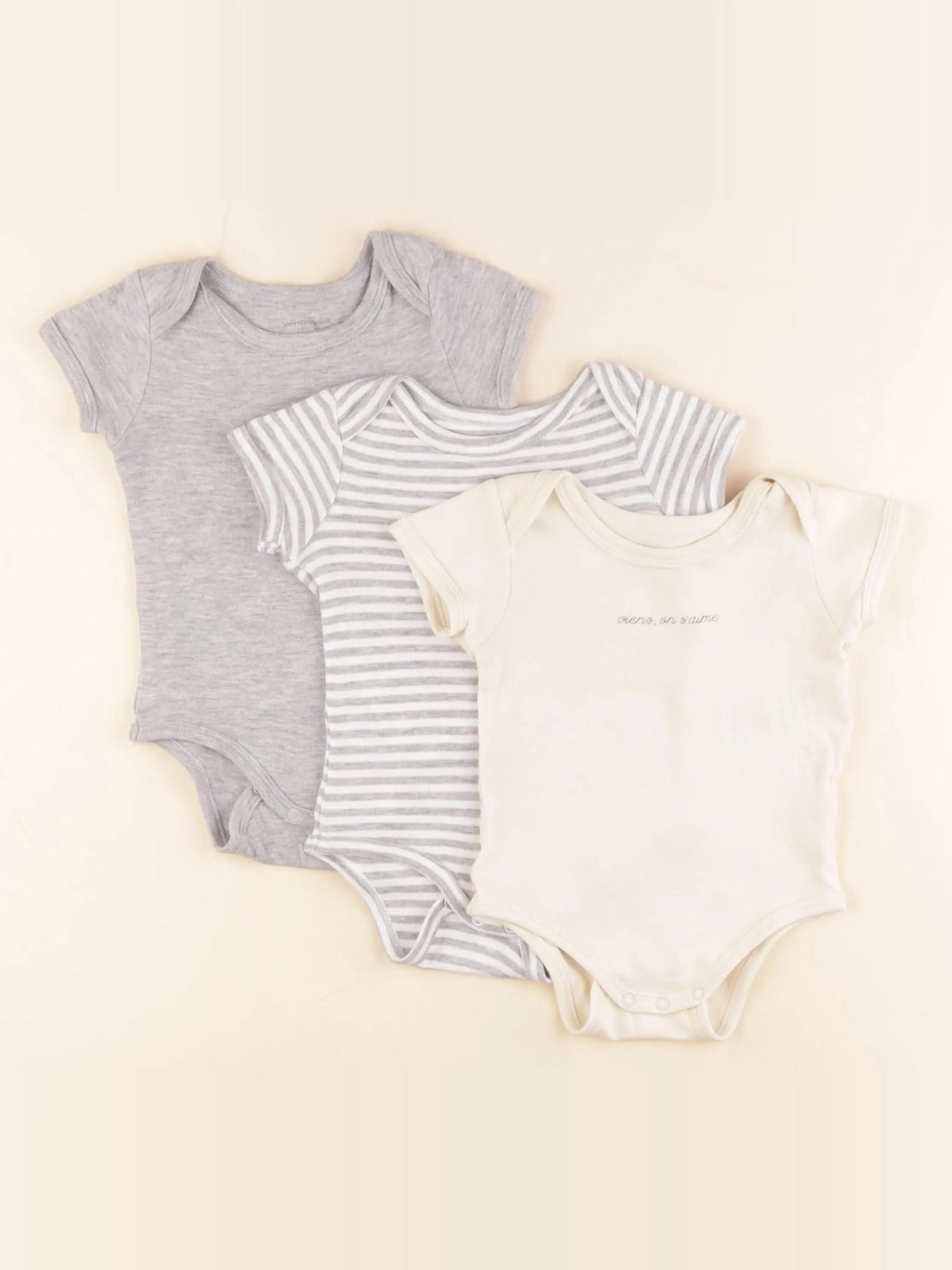 Vertbaudet - lot de 3 bodies en coton beige, gris - 9 mois