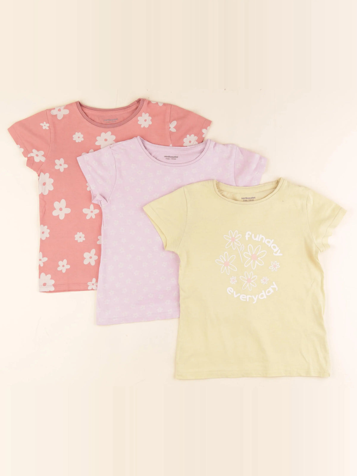 Vertbaudet - lot de 3 tee-shirts jaune, rose - 5 ans