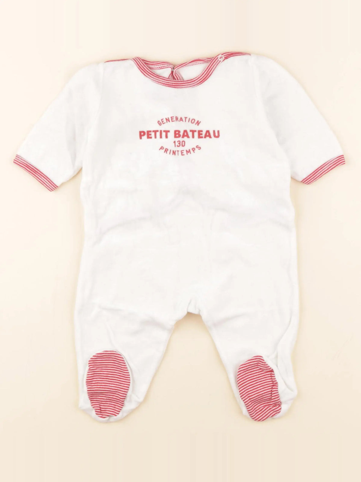 Petit Bateau - pyjama velours blanc, rouge - 3 mois
