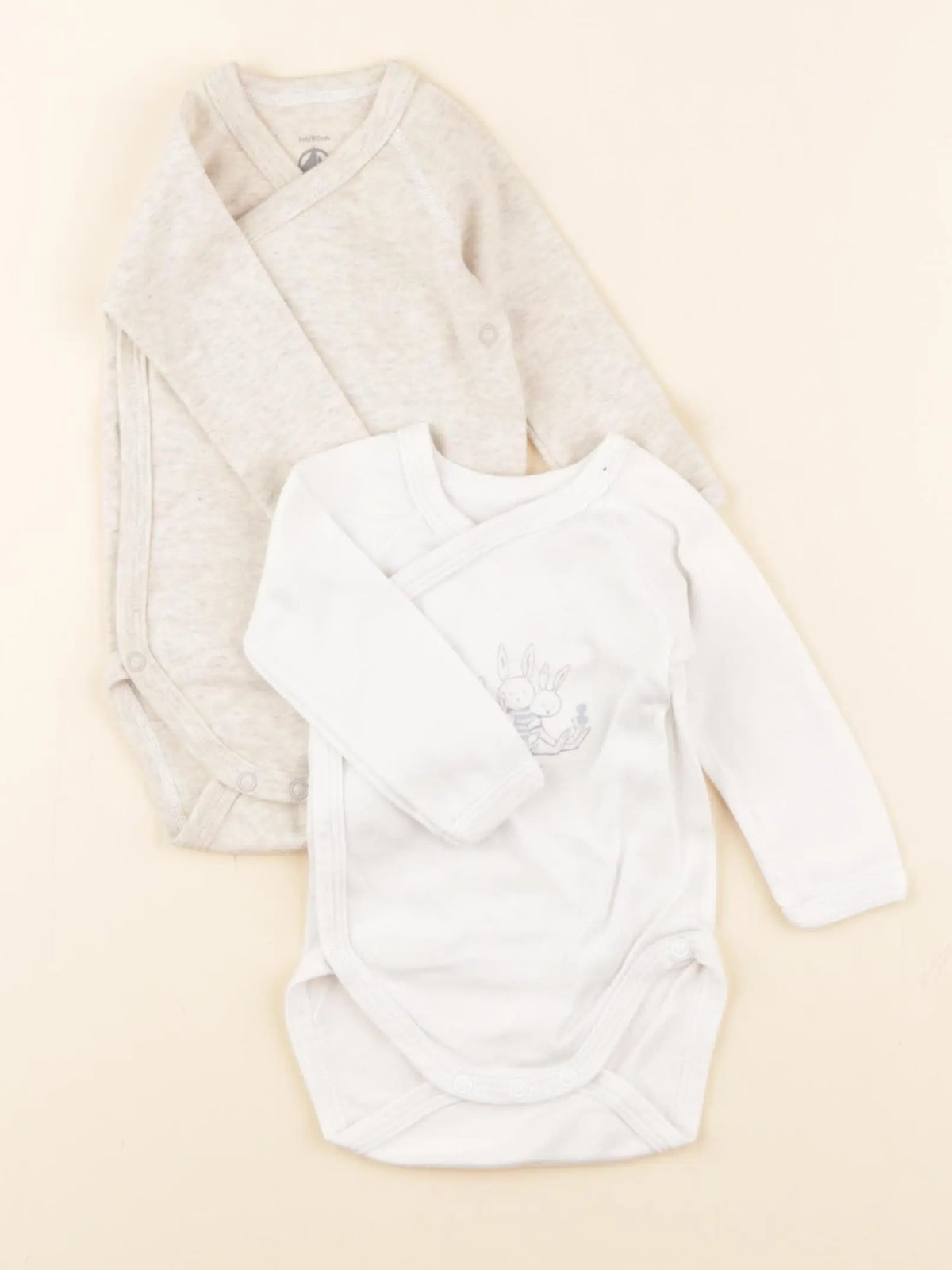 Petit Bateau - lot de 2 bodies en coton beige, blanc - 3 mois