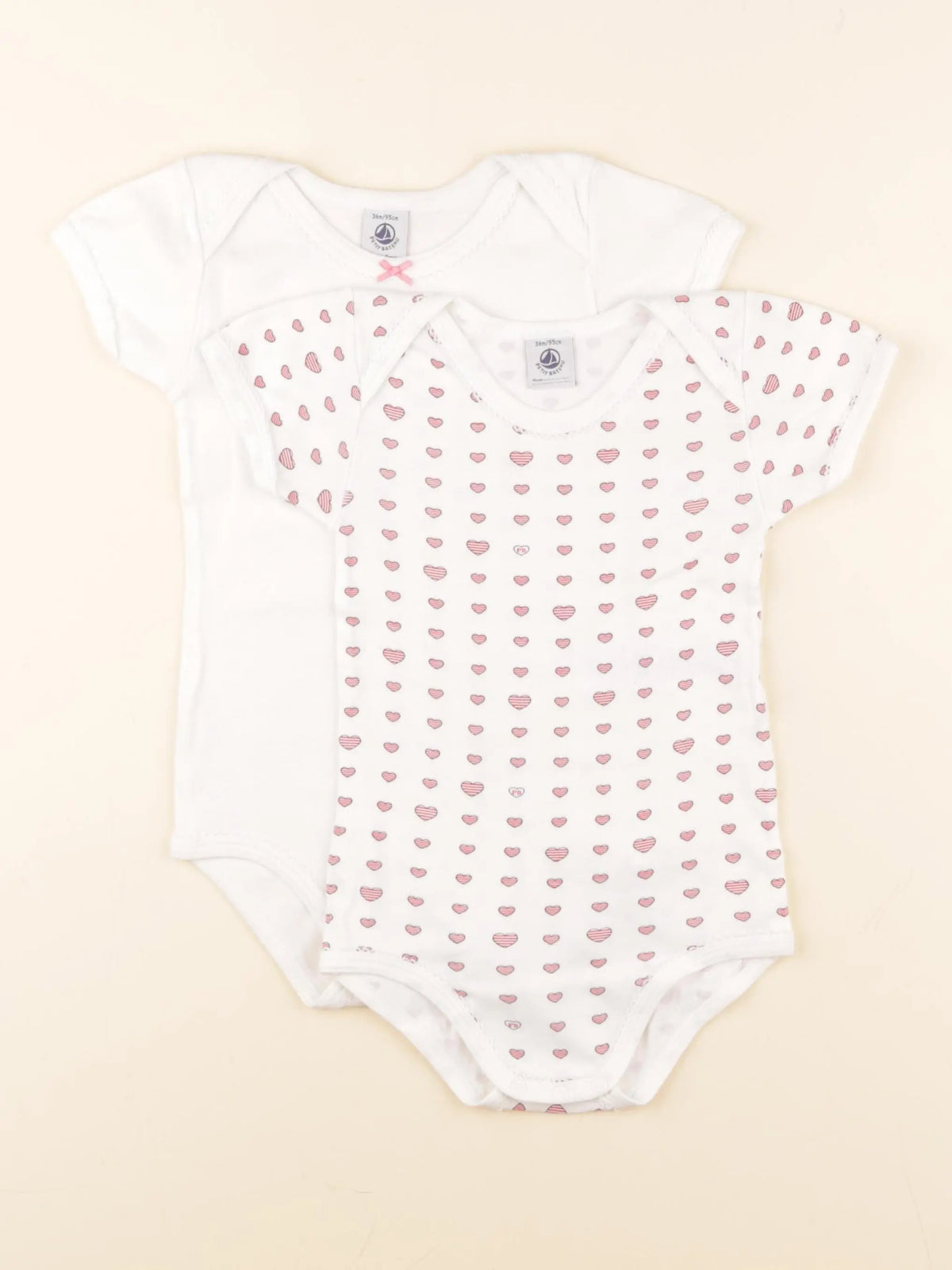 Petit Bateau - lot de 2 bodies en coton blanc, rouge - 36 mois