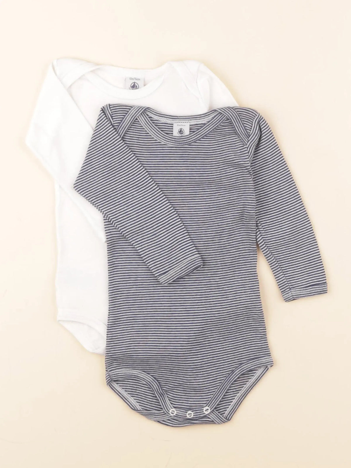 Petit Bateau - lot de 2 bodies en coton bleu, blanc - 12 mois