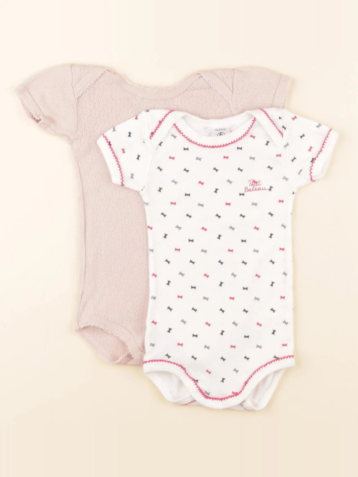 Petit Bateau - lot de 2 bodies en coton blanc, rose - 6 mois