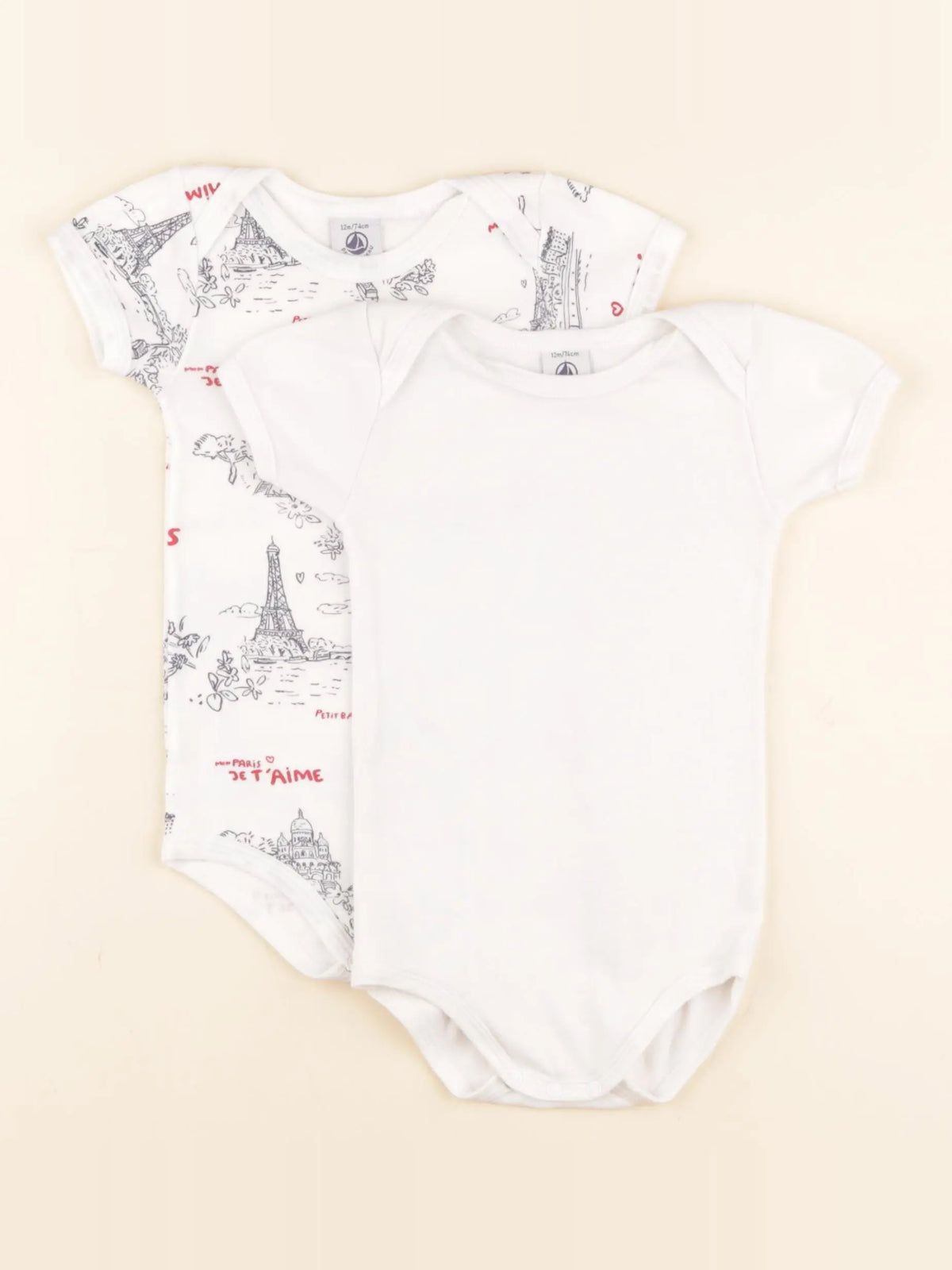 Petit Bateau - lot de 2 bodies en coton blanc - 12 mois