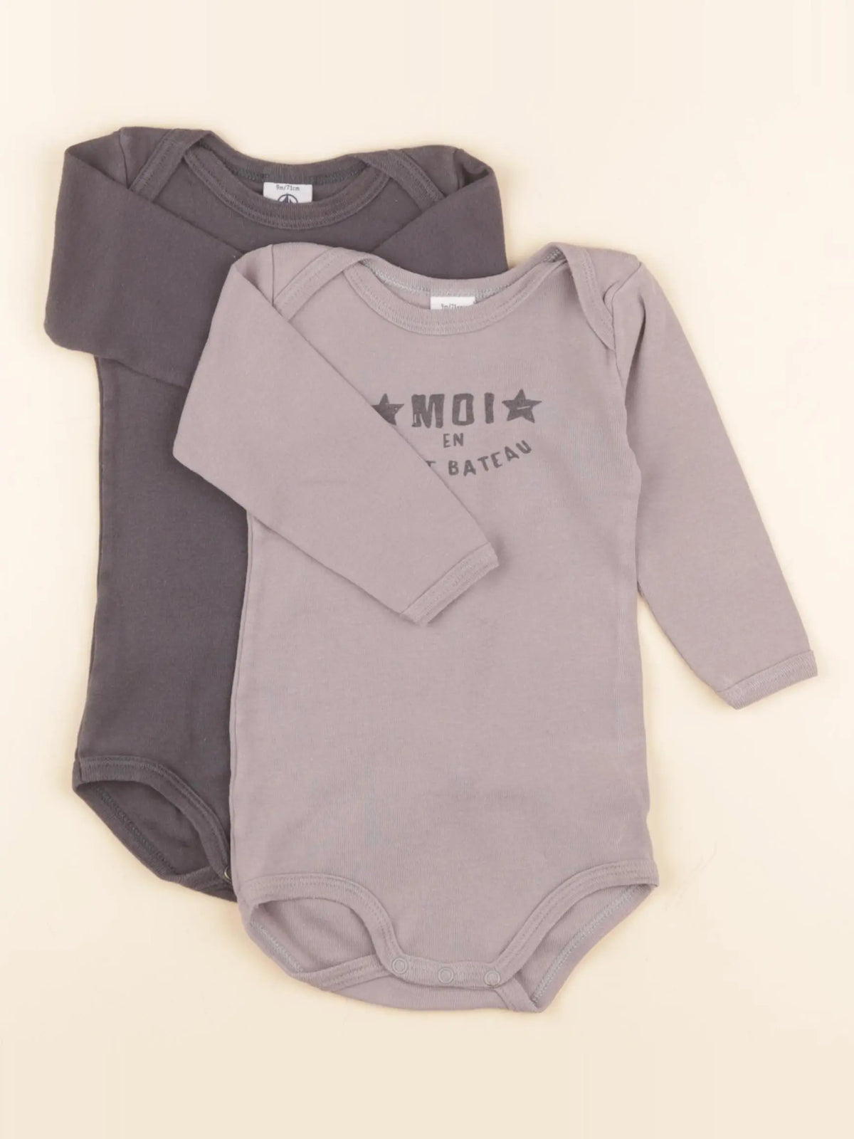 Petit Bateau - lot de 2 bodies en coton gris - 9 mois