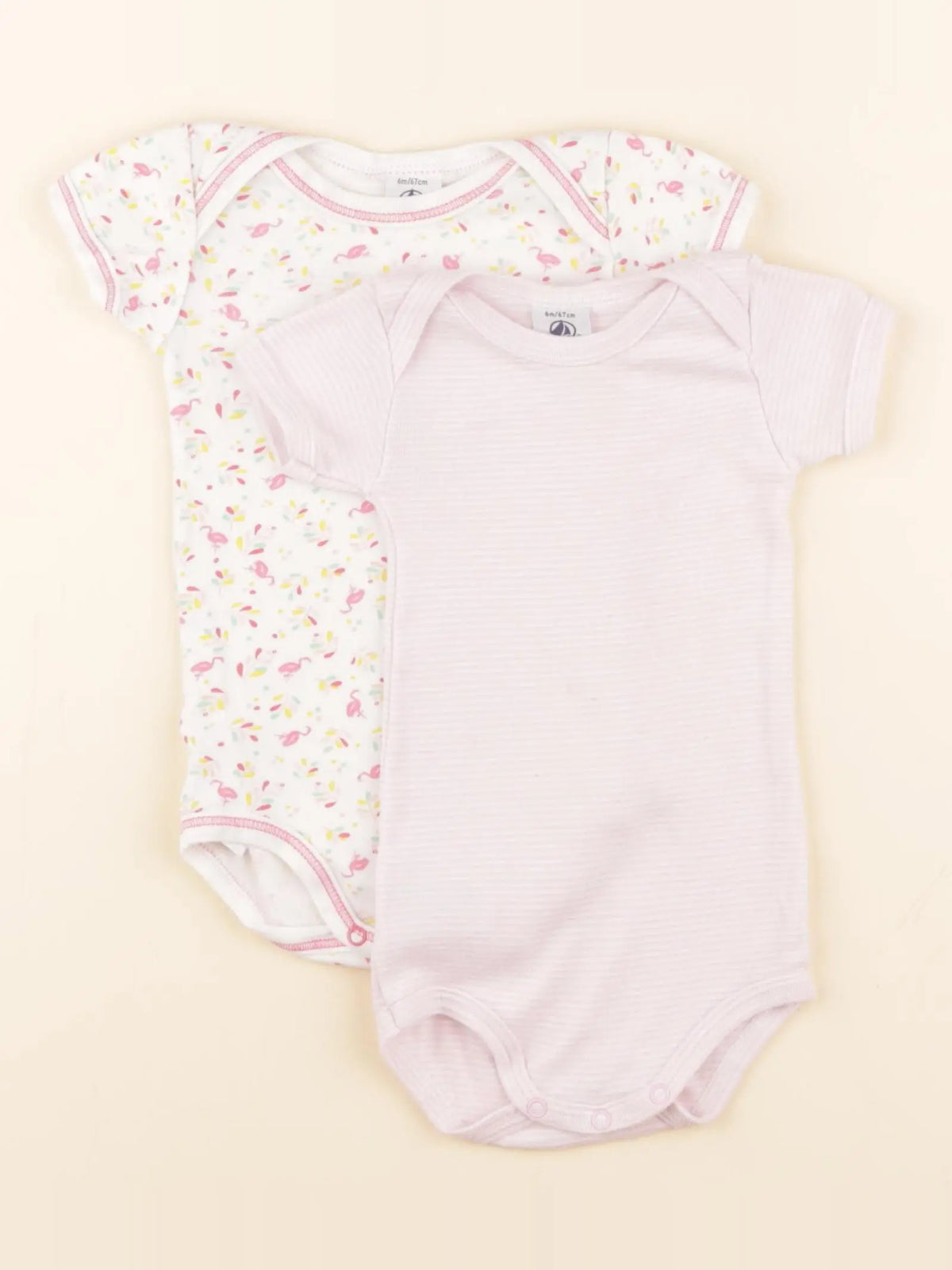 Petit Bateau - lot de 2 bodies en coton blanc, rose - 6 mois