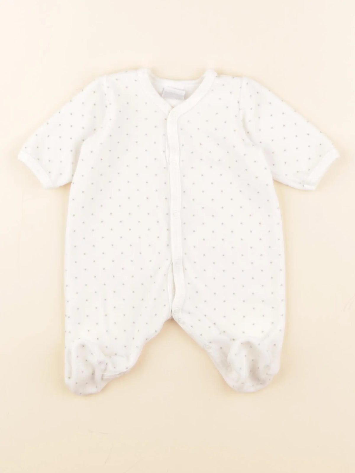 Petit Bateau - pyjama velours blanc, gris - 0 mois