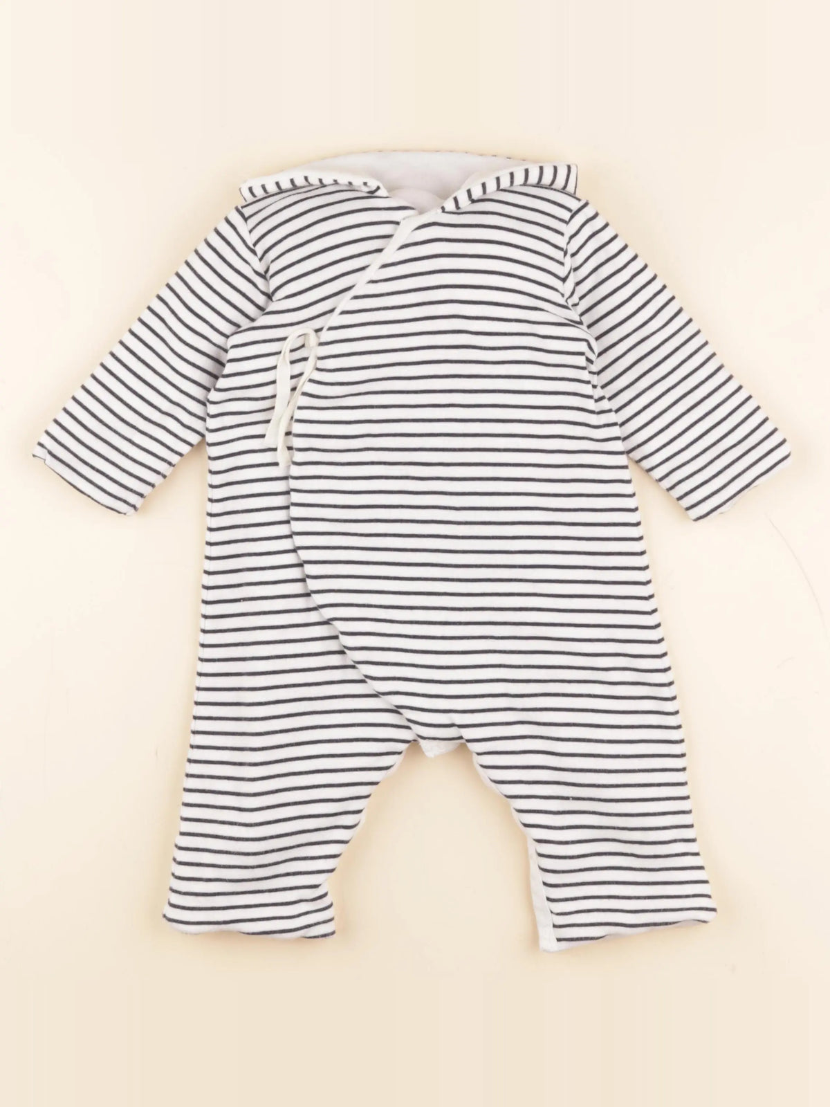 Petit Bateau - combinaison doublé bleu, blanc - 12 mois