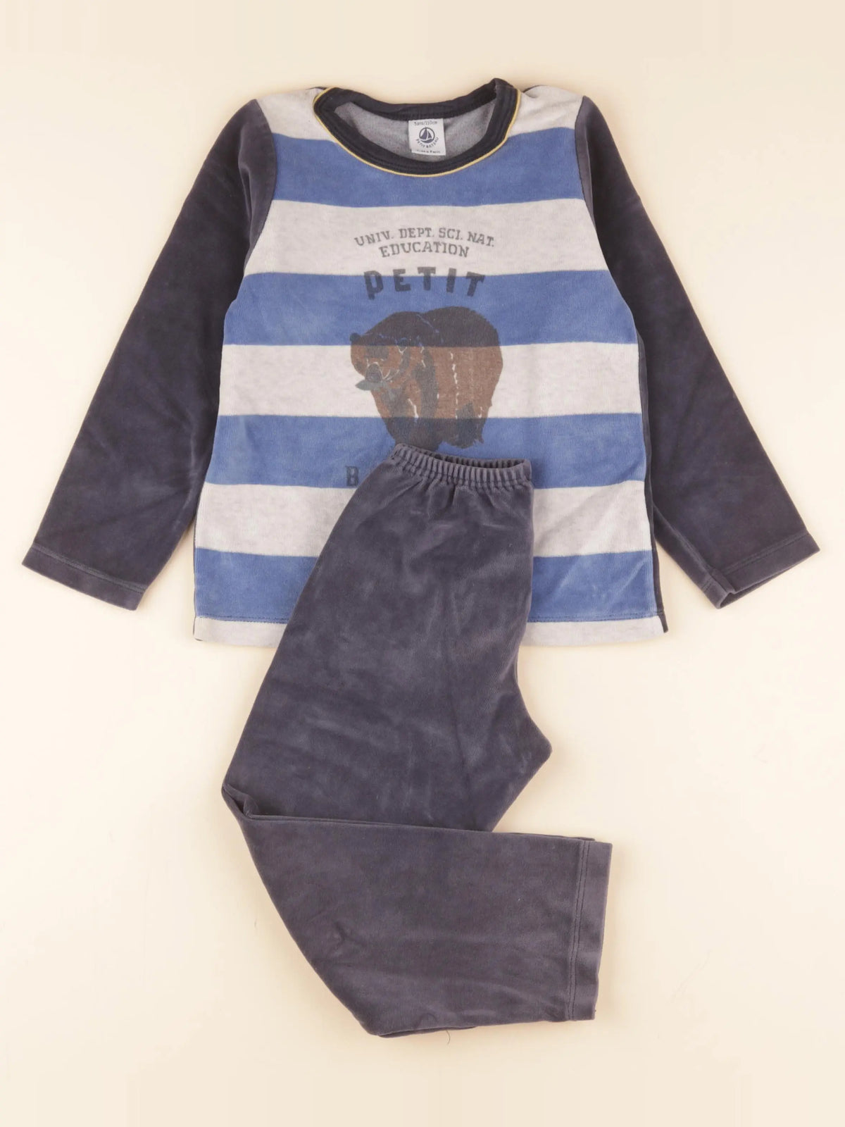 Petit Bateau - pyjama velours bleu - 5 ans