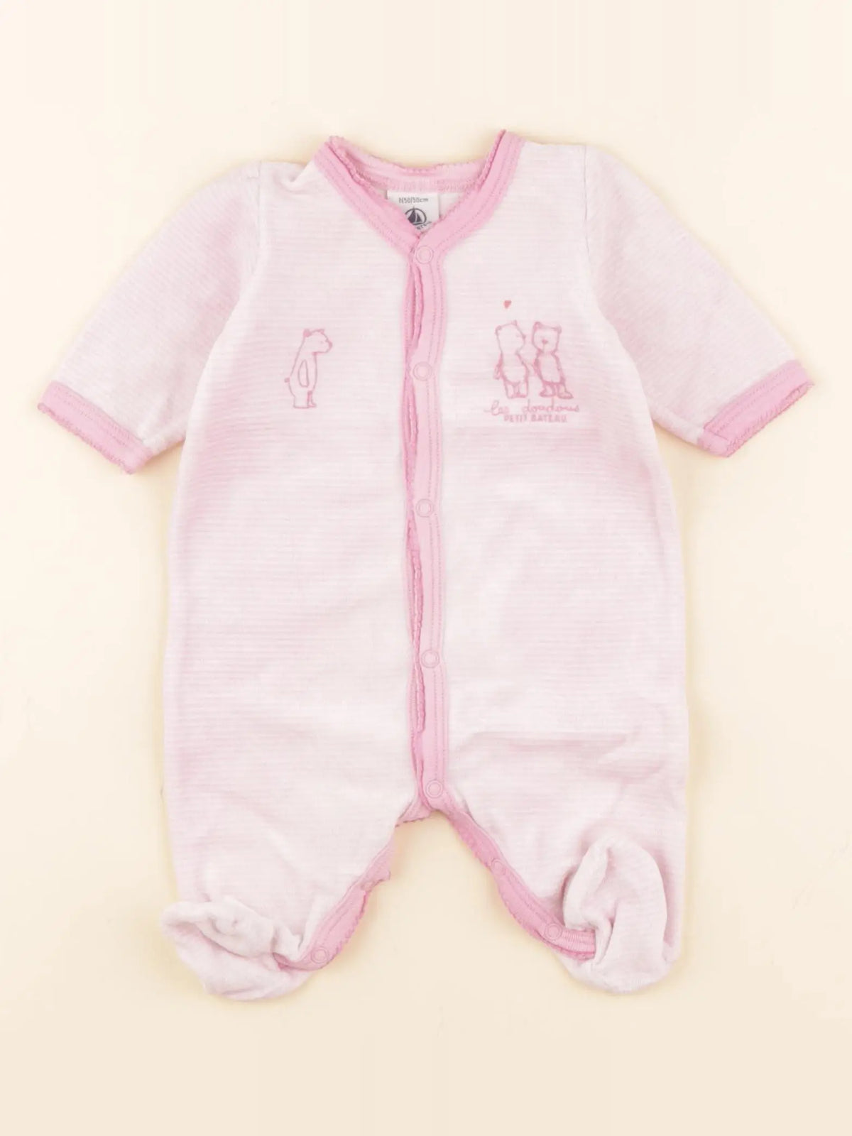 Petit Bateau - pyjama velours rose - 0 mois