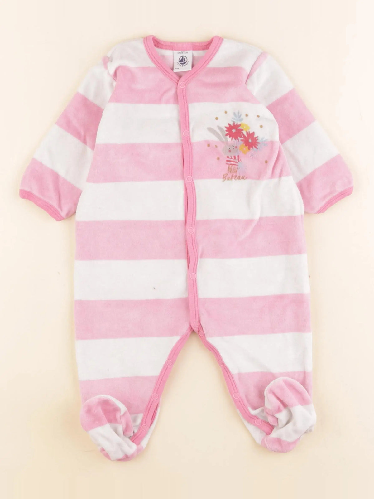 Petit Bateau - pyjama velours blanc, rose - 6 mois