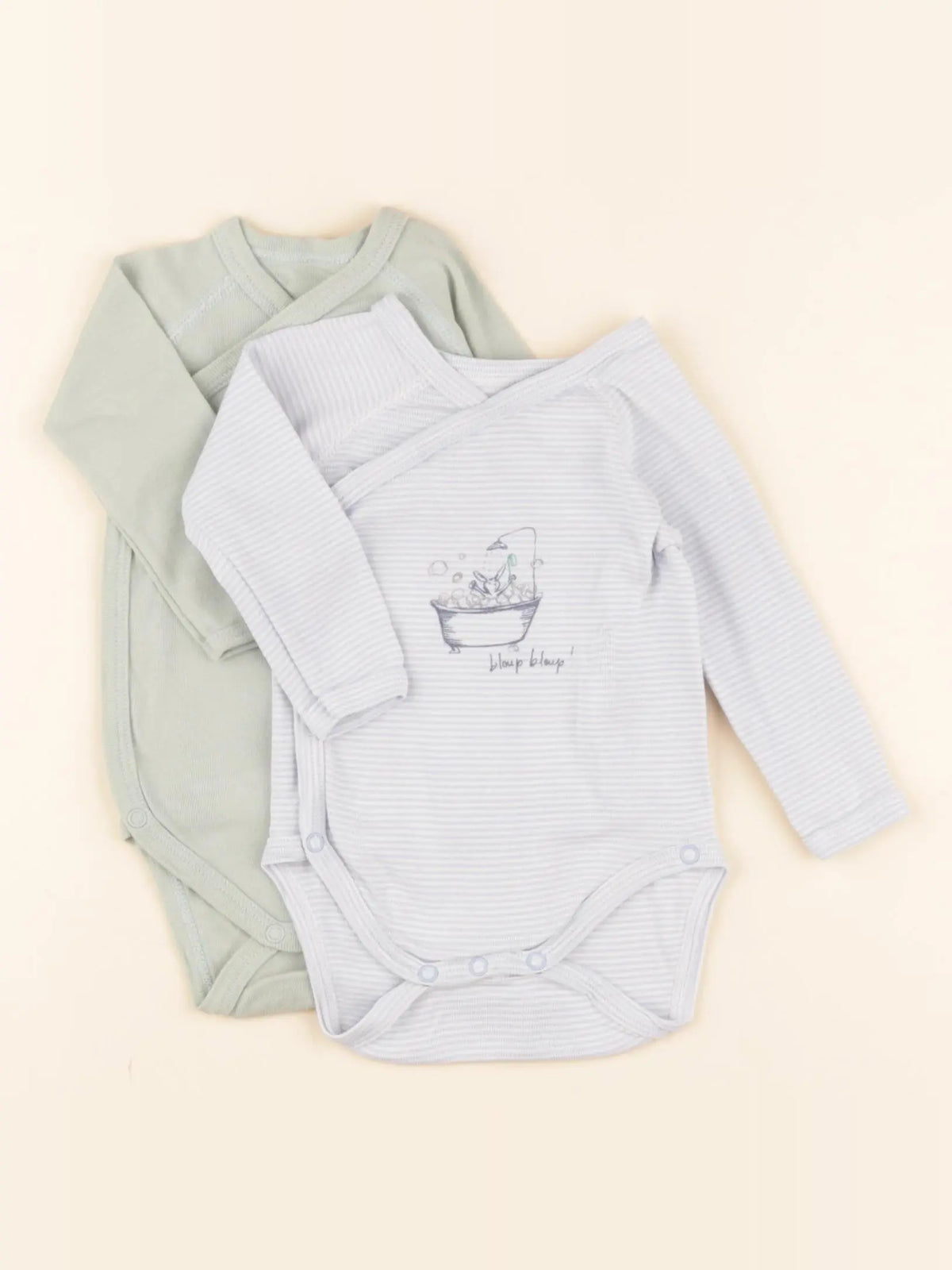 Petit Bateau - lot de 2 bodies en coton bleu, vert - 3 mois