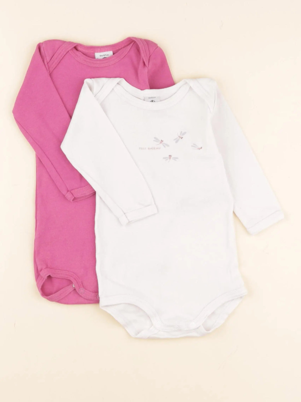 Petit Bateau - lot de 2 bodies en coton blanc, rose - 6 mois
