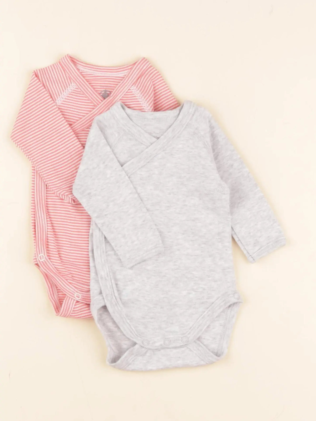 Petit Bateau - lot de 2 bodies en coton gris, rose - 1 mois