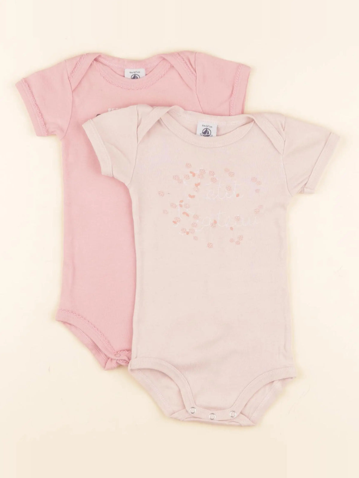 Petit Bateau - lot de 2 bodies en coton rose - 6 mois