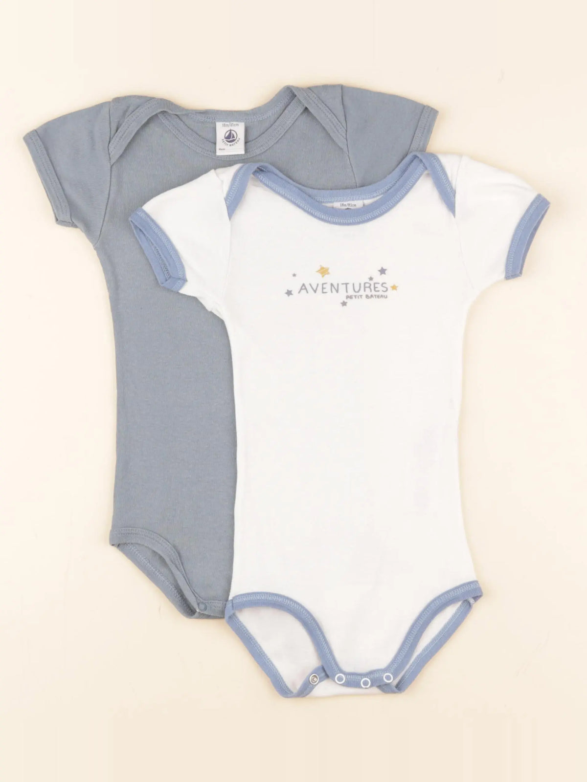 Petit Bateau - lot de 2 bodies en coton blanc, bleu - 18 mois