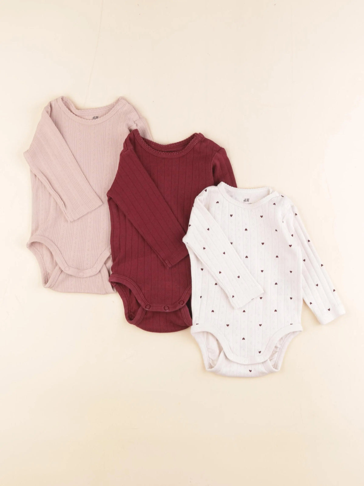 H&M - lot de 3 bodies en coton rose, rouge - 2/4 mois