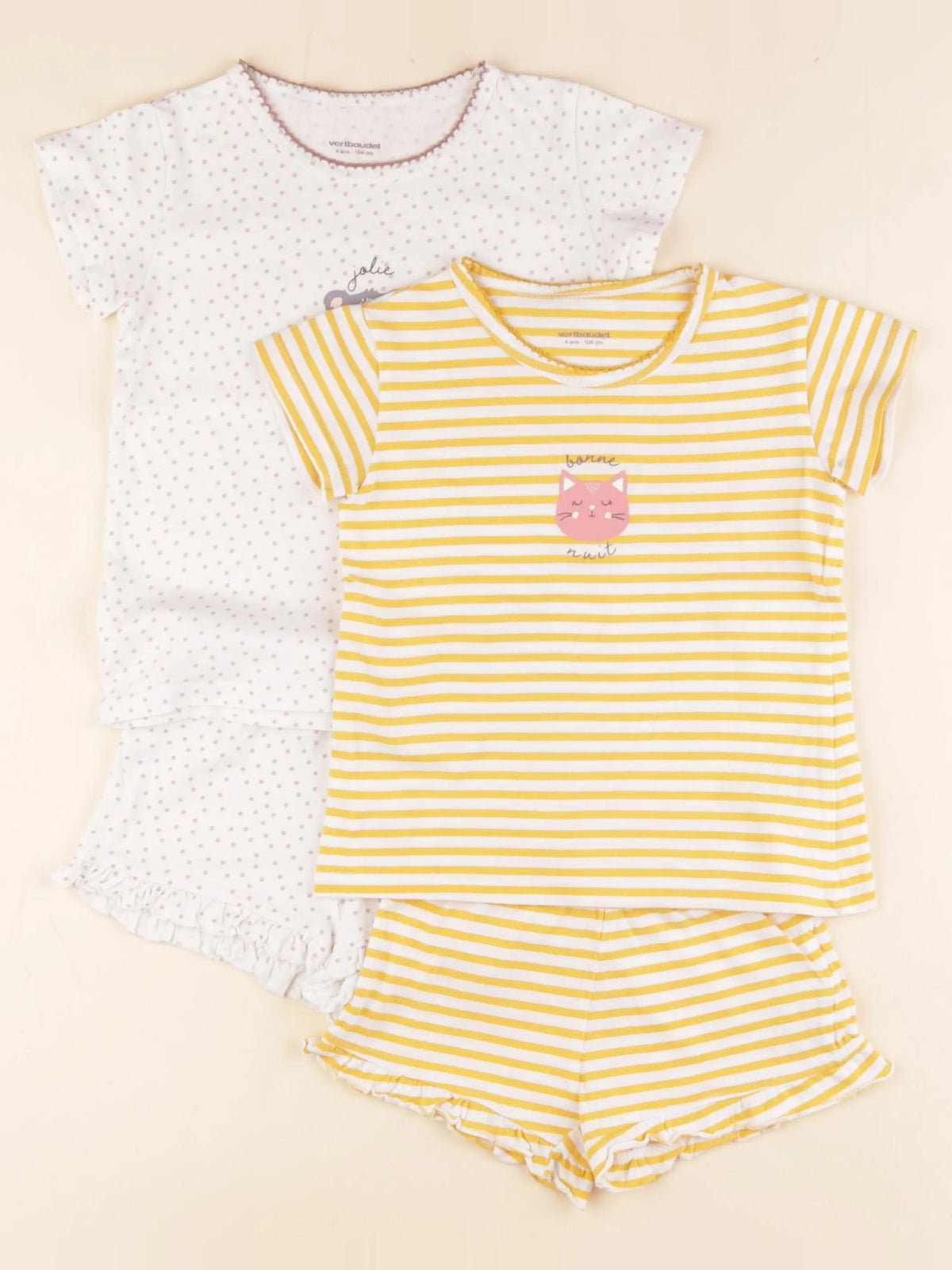 Vertbaudet - lot de 2 pyjamas coton jaune, violet - 4 ans