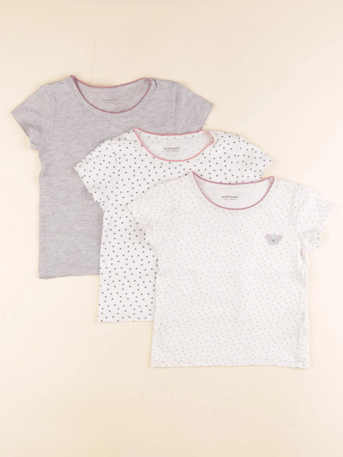 Vertbaudet - lot de 3 maillots de corps gris, rose - 4 ans