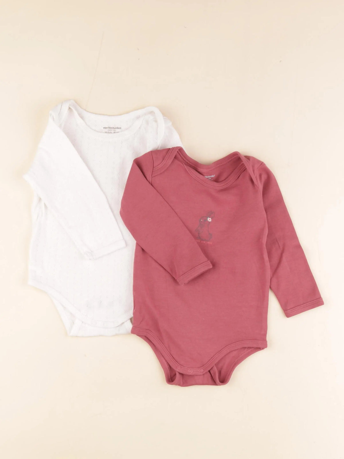 Vertbaudet - lot de 2 bodies en coton coton rose, beige - 18 mois