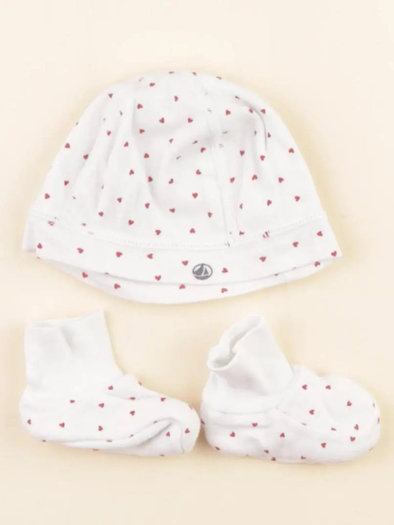Petit Bateau - ensemble bonnet/chaussons rouge - 1 mois