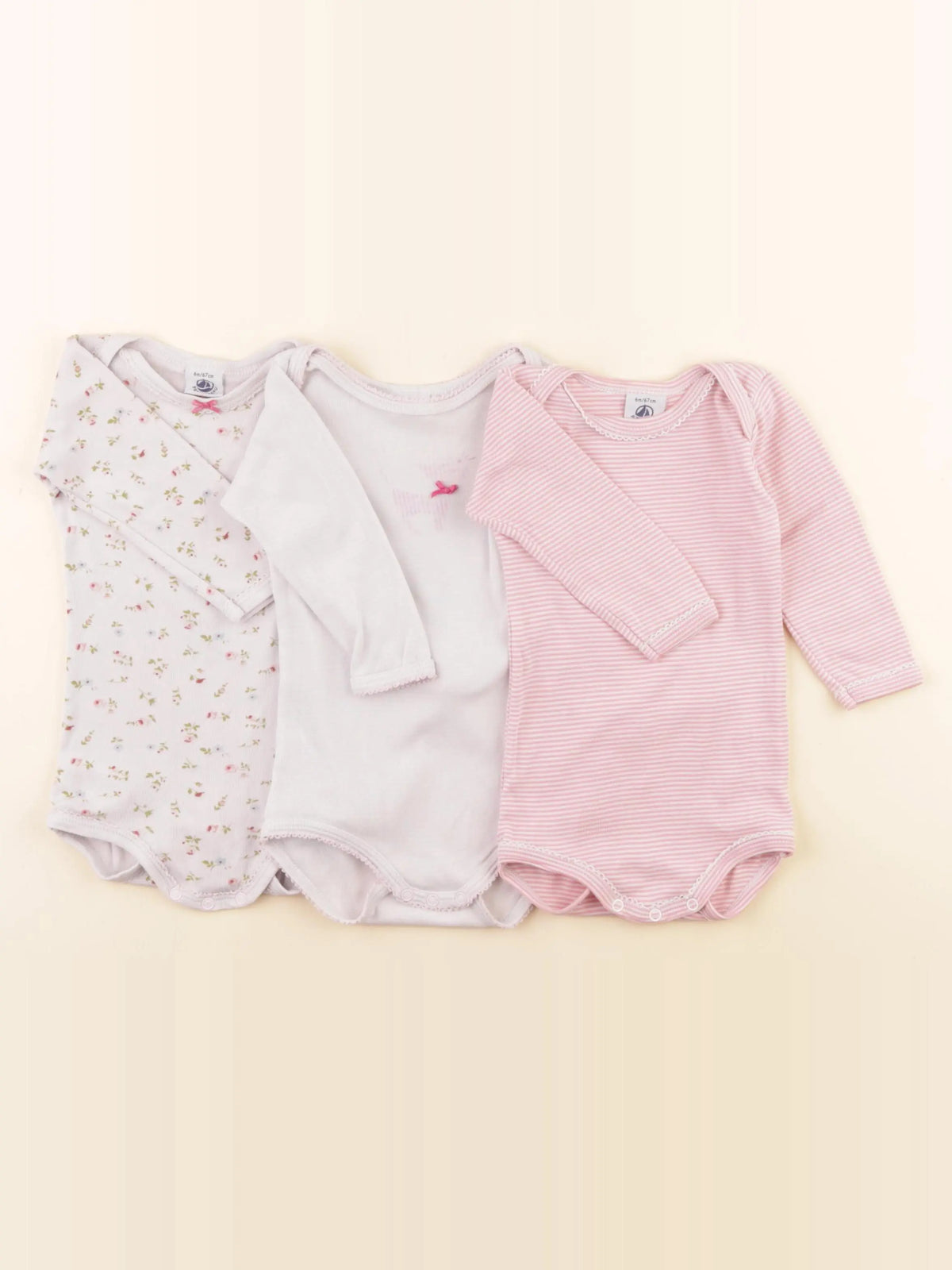 Petit Bateau - lot de 3 bodies en coton rose - 6 mois