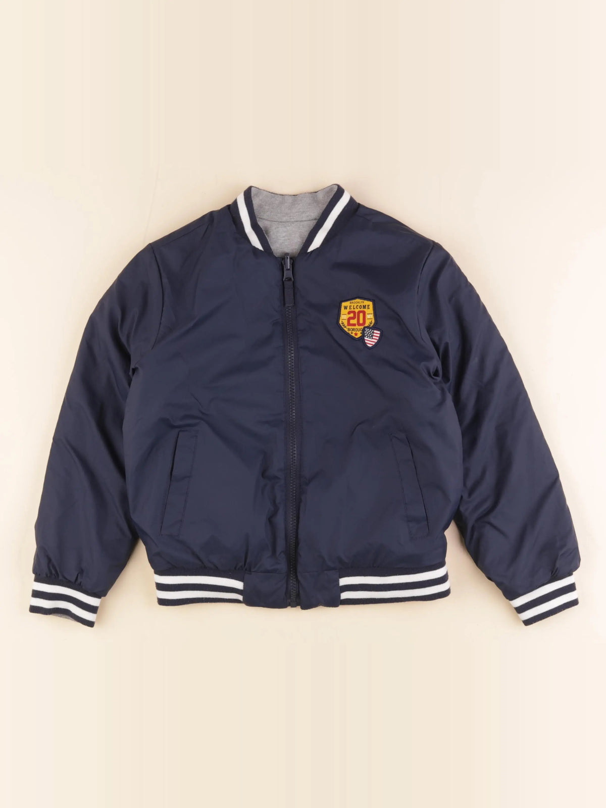 Vertbaudet - veste réversible gris, bleu - 8 ans