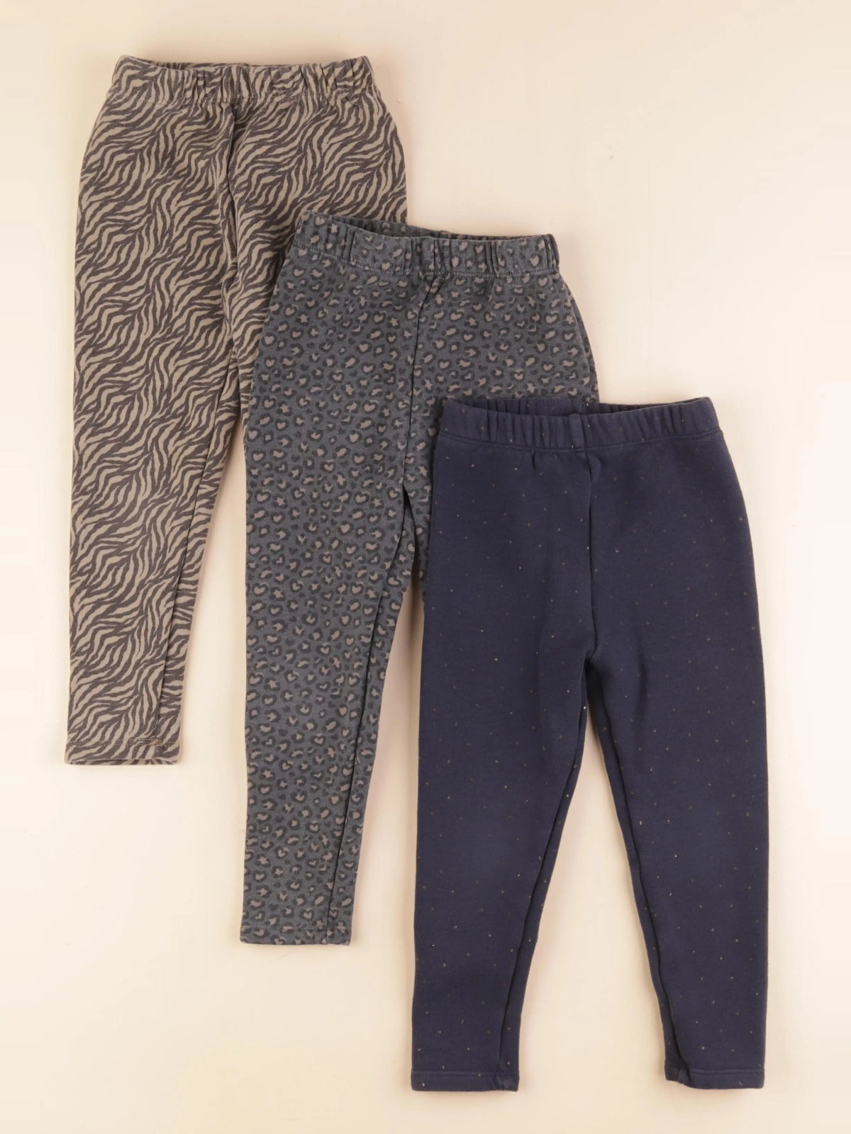 Vertbaudet - lot de 3 leggings bleu, marron - 4 ans
