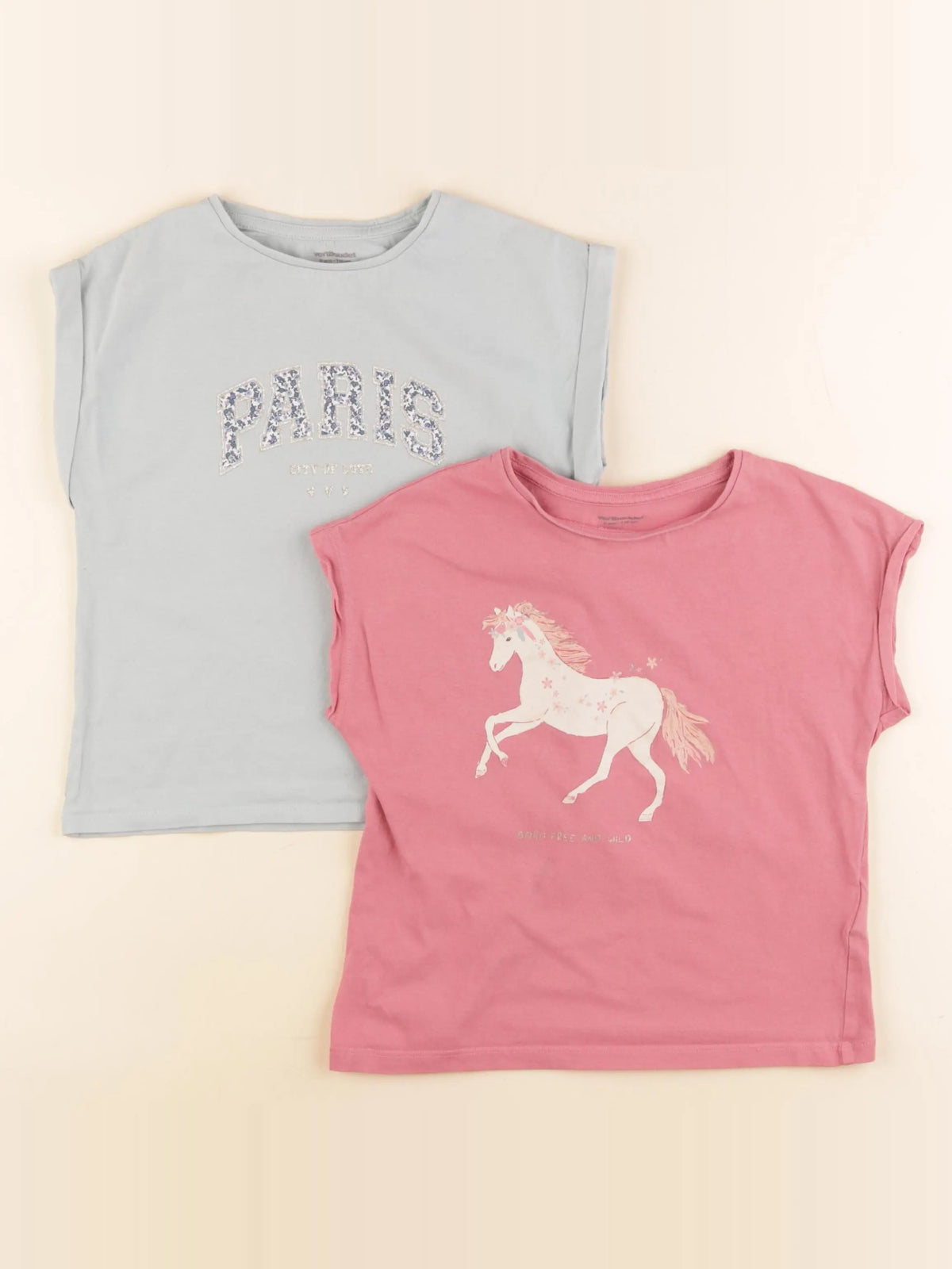 Vertbaudet - lot de 2 tee-shirts vert, rose - 6 ans