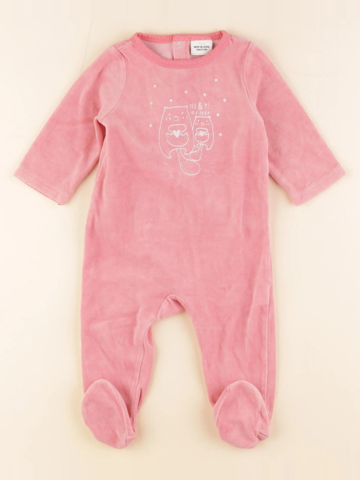 Tape à l'oeil - pyjama velours rose - 9 mois
