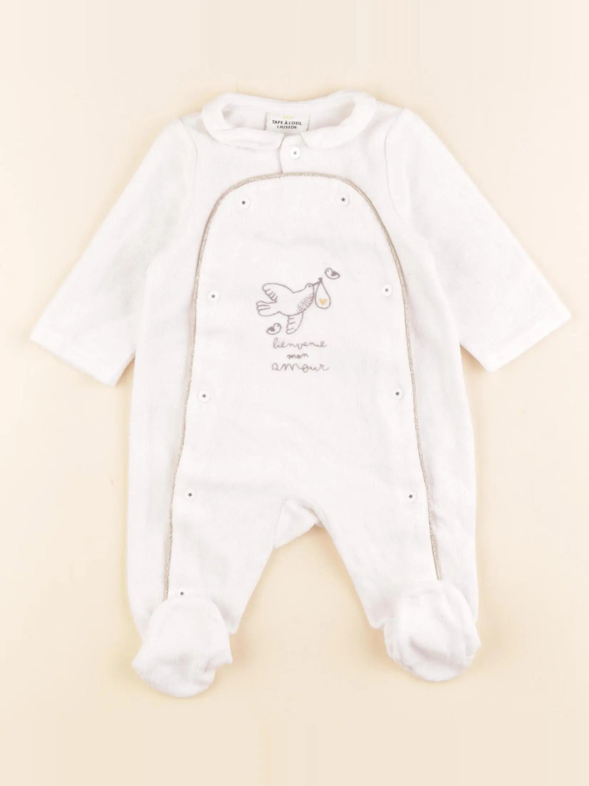 Tape à l'oeil - pyjama velours blanc - 1 mois