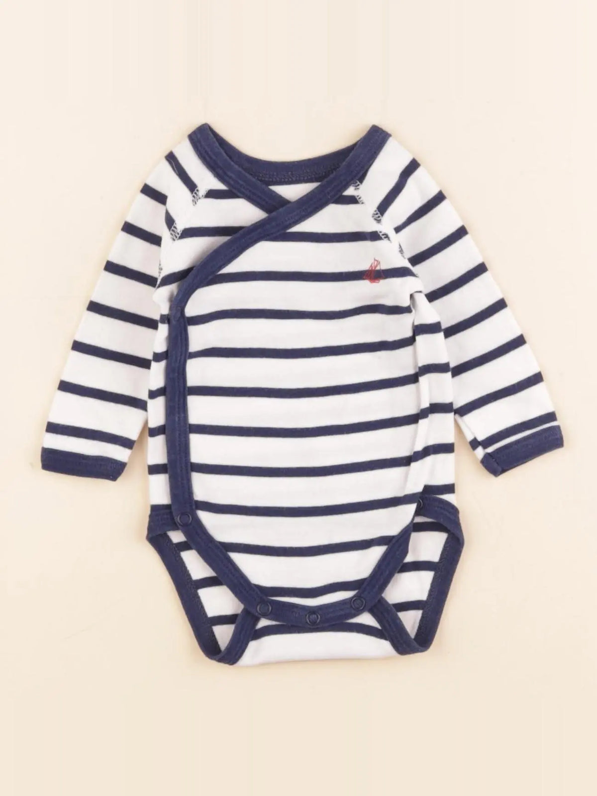 Petit Bateau - body blanc, bleu - 1 mois