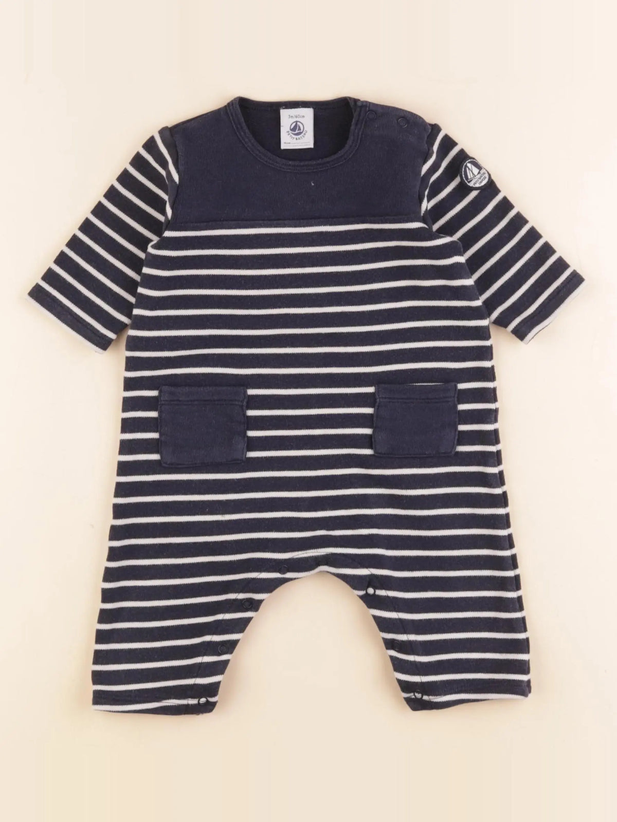 Petit Bateau - combinaison bleu, blanc - 3 mois