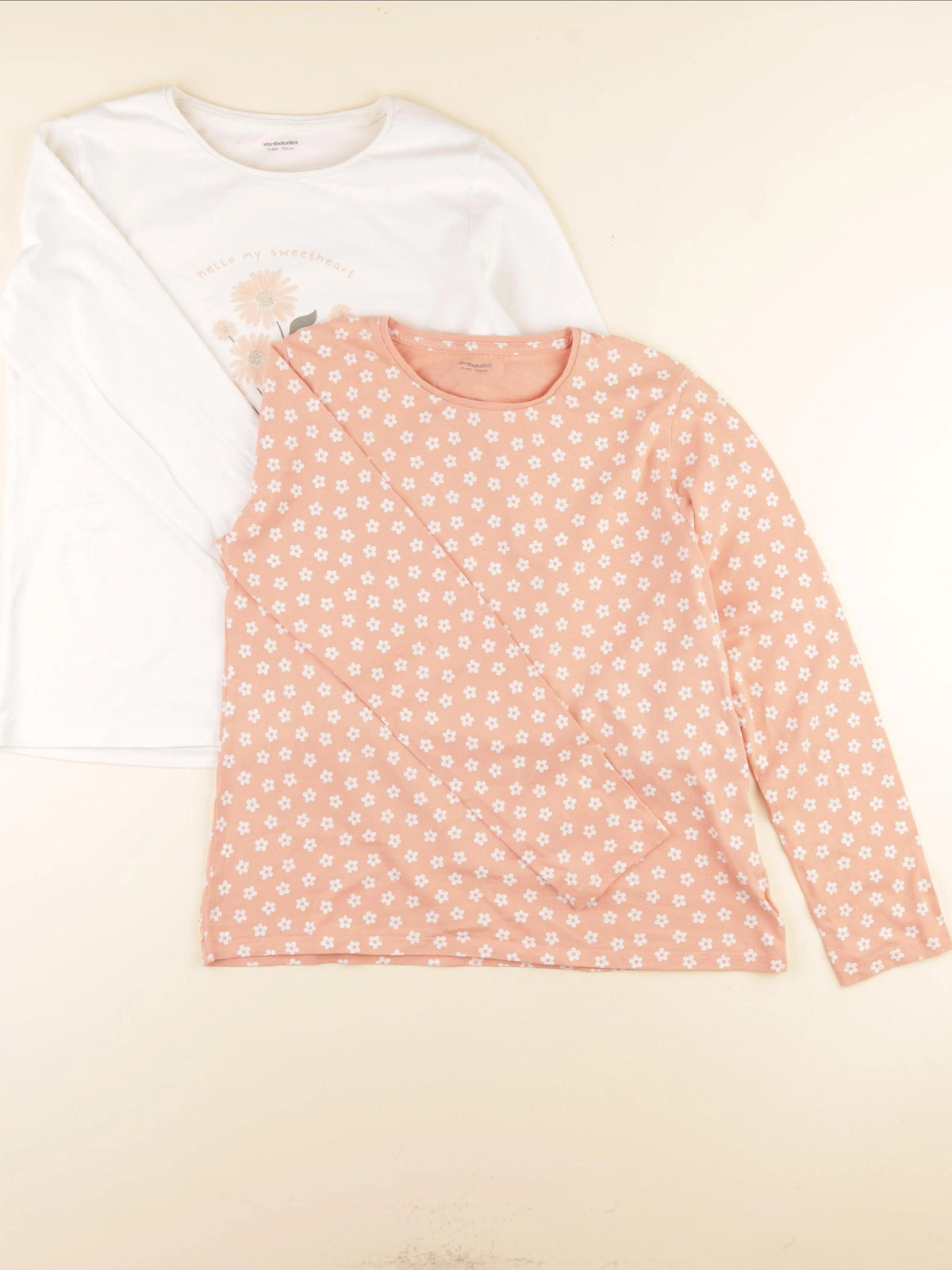 Vertbaudet - lot de 2 tee-shirts orange, beige - 14 ans