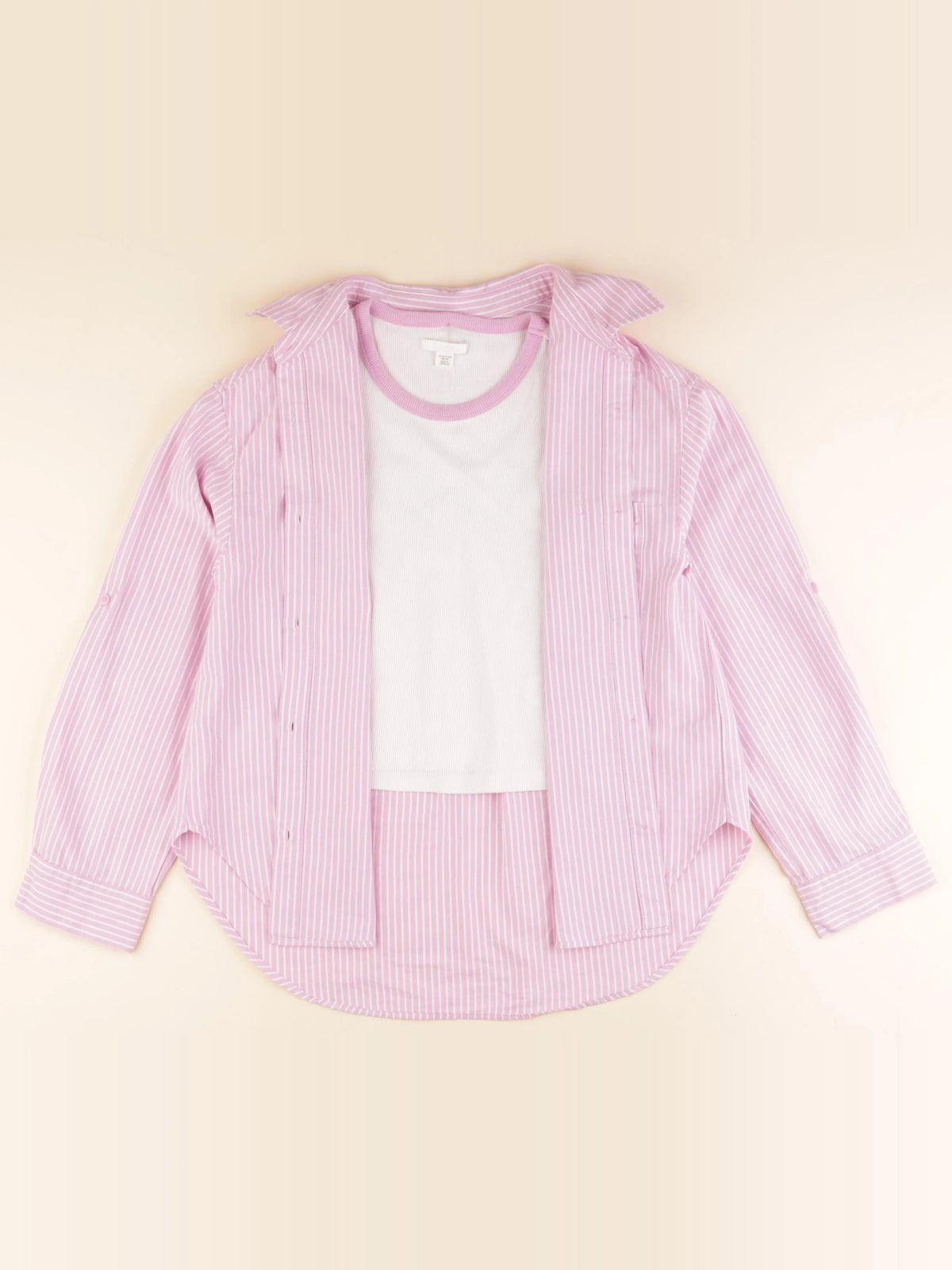 Zara - chemise et tee-shirt rose, blanc - 12/13 ans