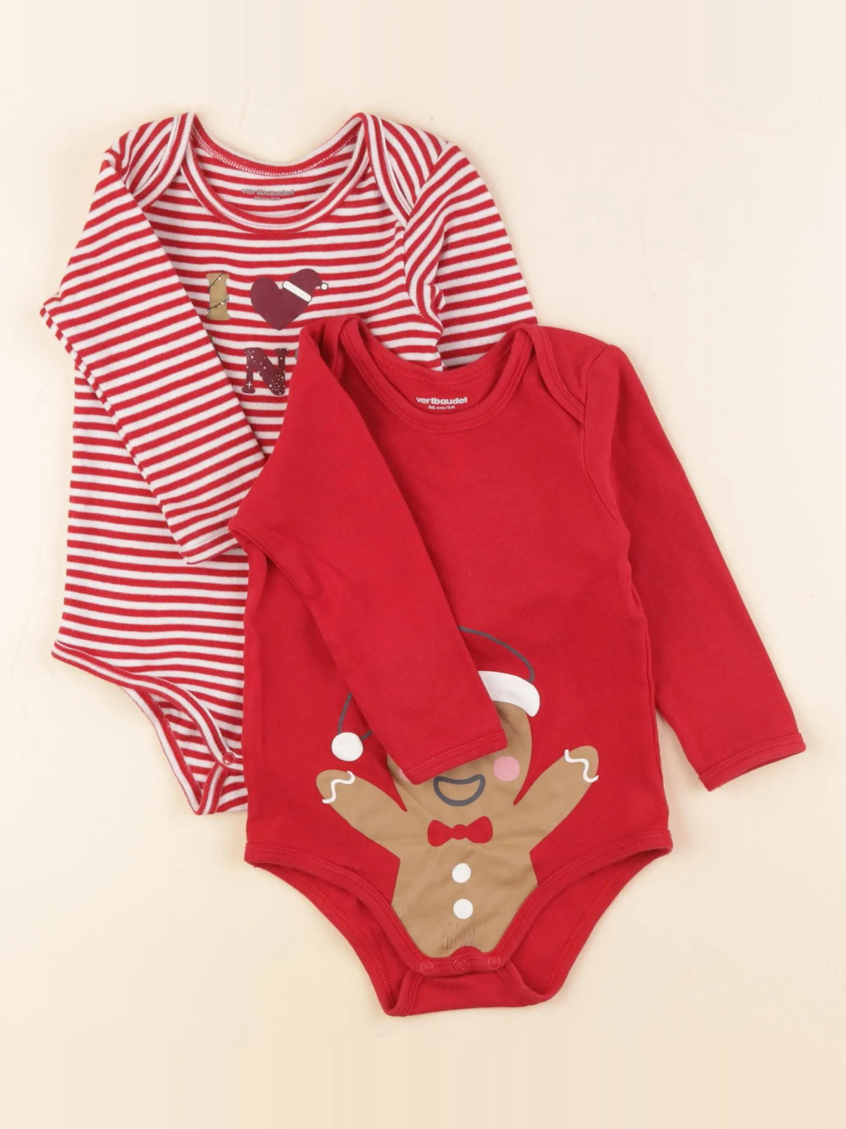 Vertbaudet - lot de 2 bodies en coton rouge - 2 ans