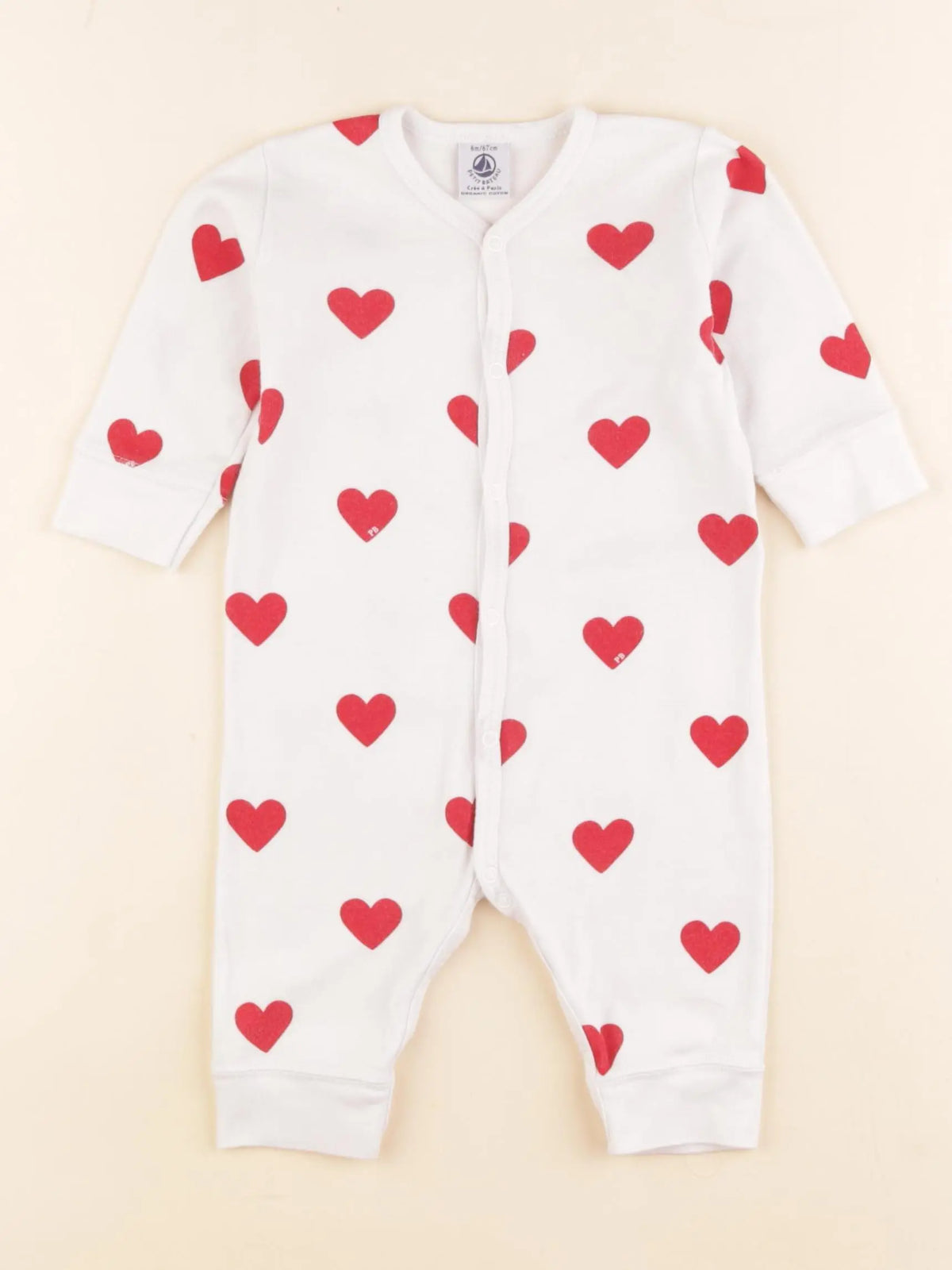 Petit Bateau - pyjama coton blanc, rouge - 6 mois