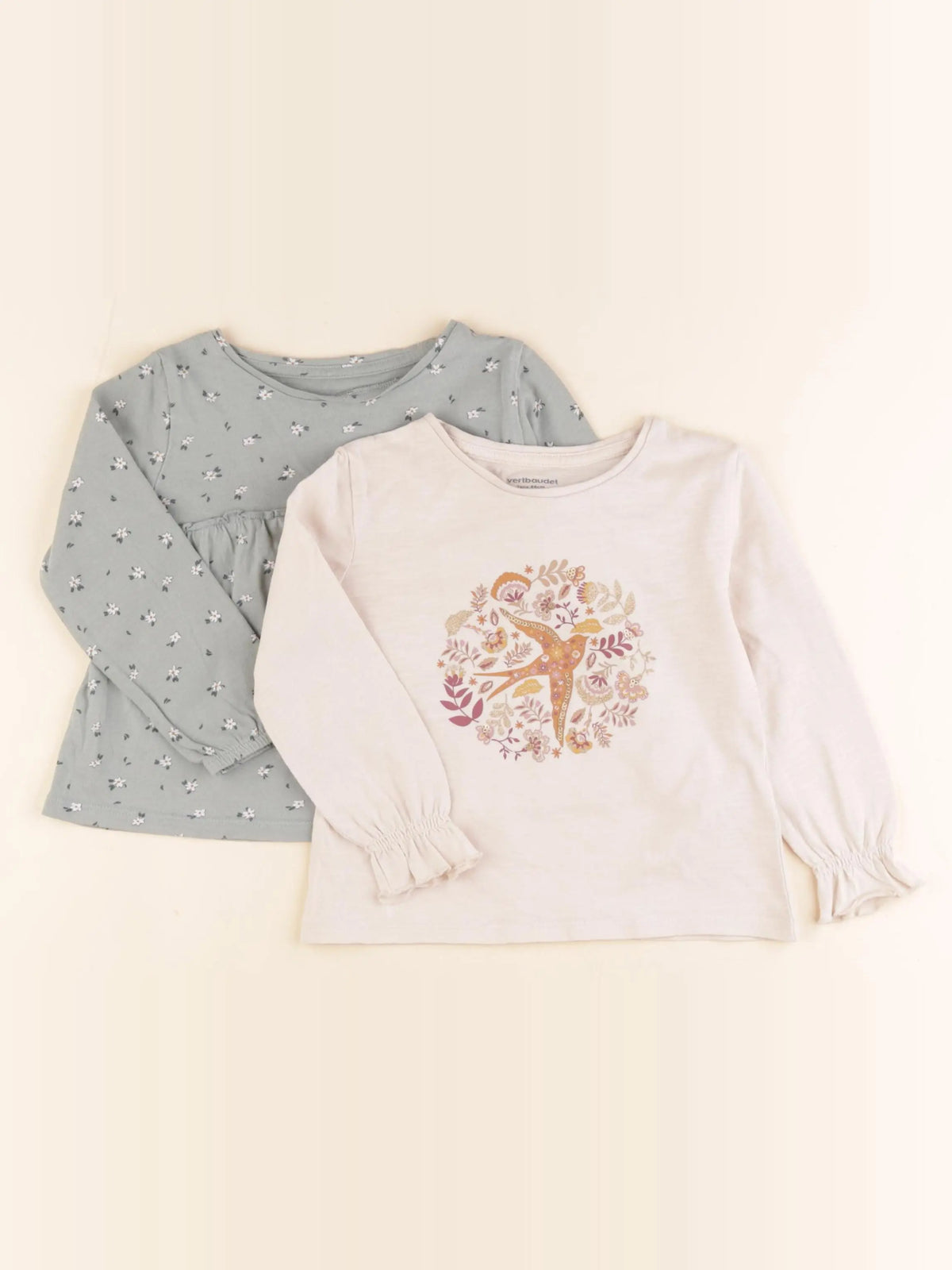 Vertbaudet - lot de 2 tee-shirts blanc, vert - 2 ans