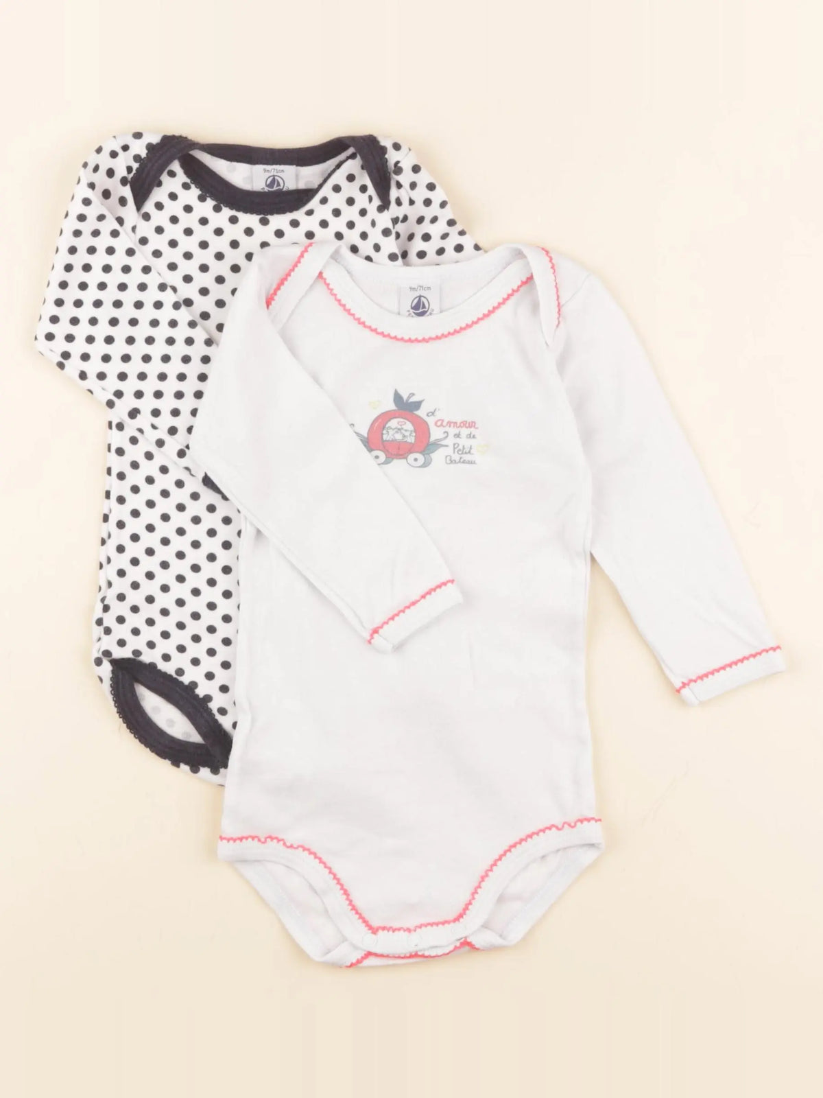 Petit Bateau - lot de 2 bodies en coton blanc - 9 mois