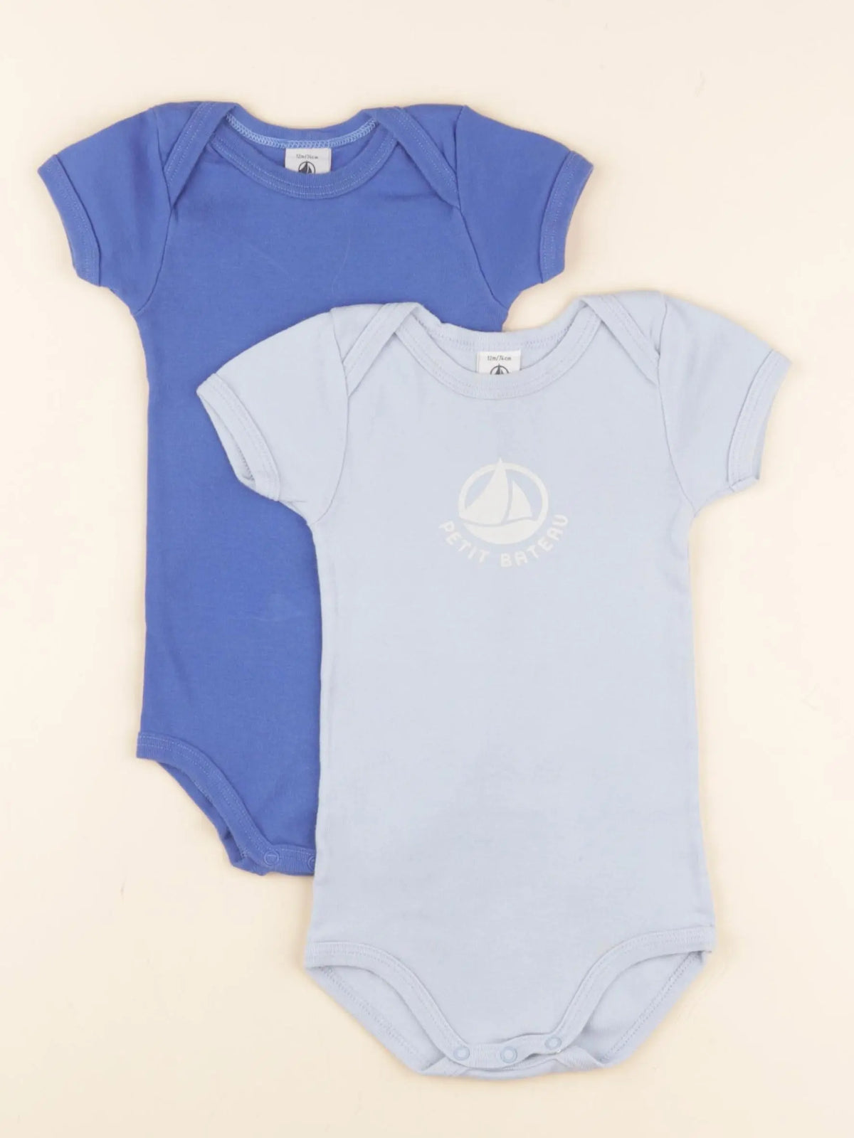 Petit Bateau - lot de 2 bodies en coton bleu - 12 mois