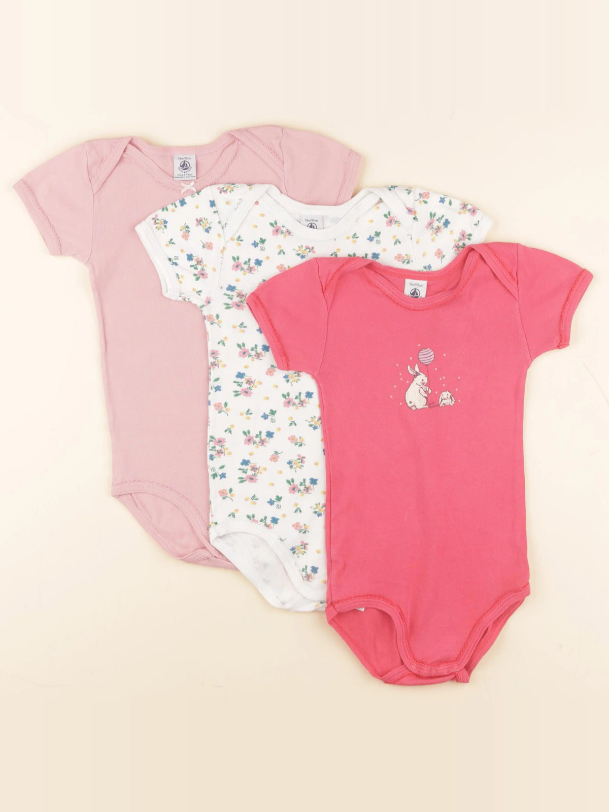 Petit Bateau - lot de 3 bodies en coton rose - 36 mois