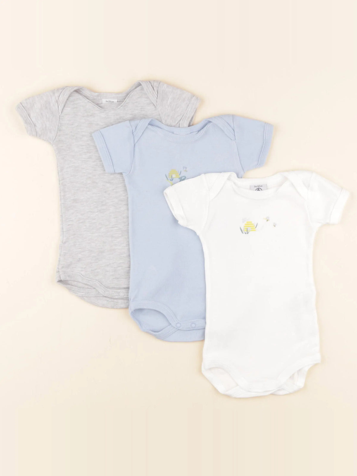 Petit Bateau - lot de 3 bodies en coton blanc - 3 mois