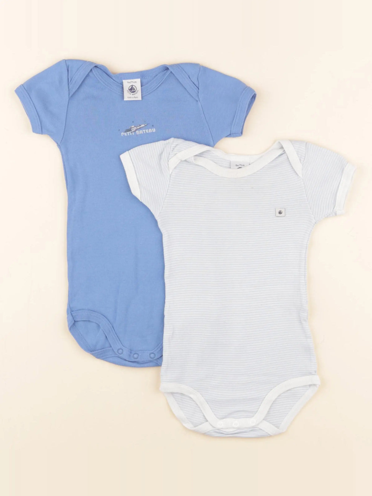 Petit Bateau - lot de 2 bodies en coton bleu - 9 mois