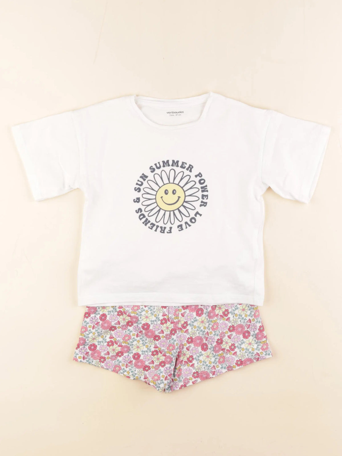 Vertbaudet - pyjama coton blanc, rose - 3 ans
