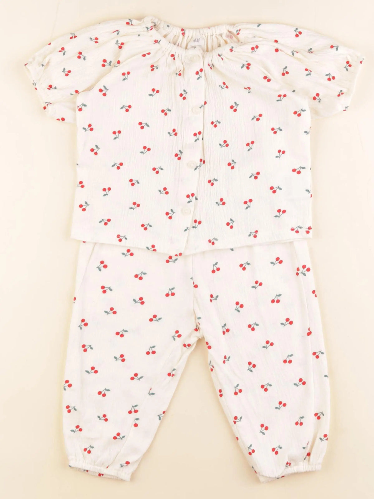 H&M - ensemble beige, rouge - 9/12 mois