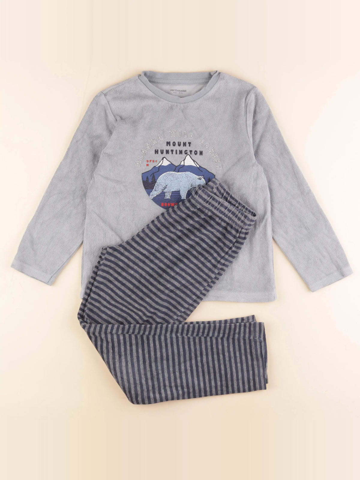 Vertbaudet - pyjama velours gris, bleu - 8 ans