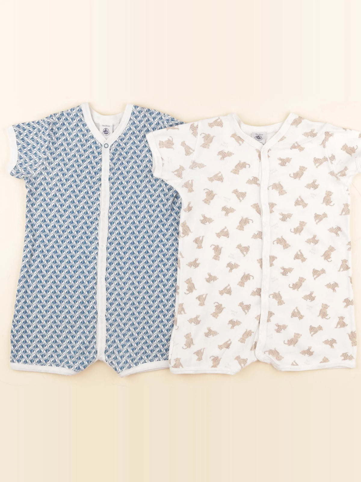 Petit Bateau - lot de 2 pyjamas coton bleu, beige - 18 mois