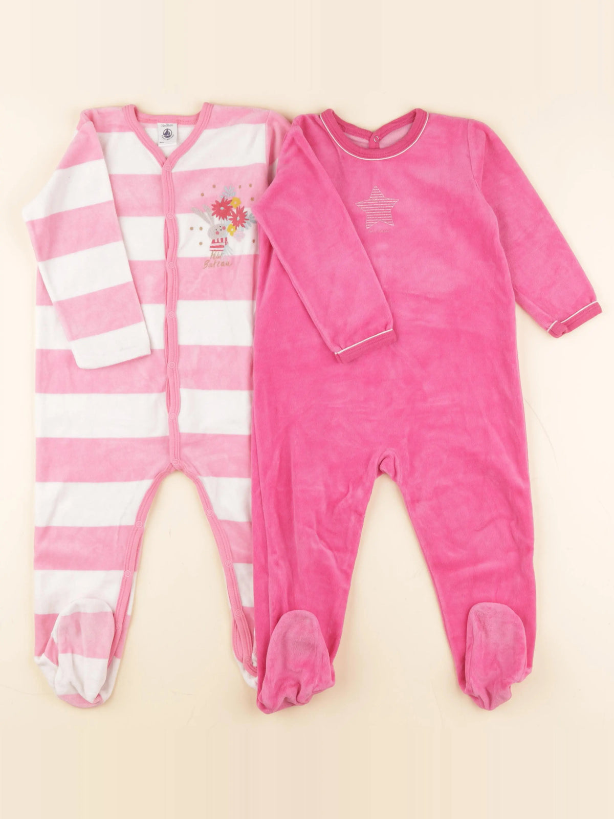 Petit Bateau - lot de 2 pyjamas velours rose - 24 mois