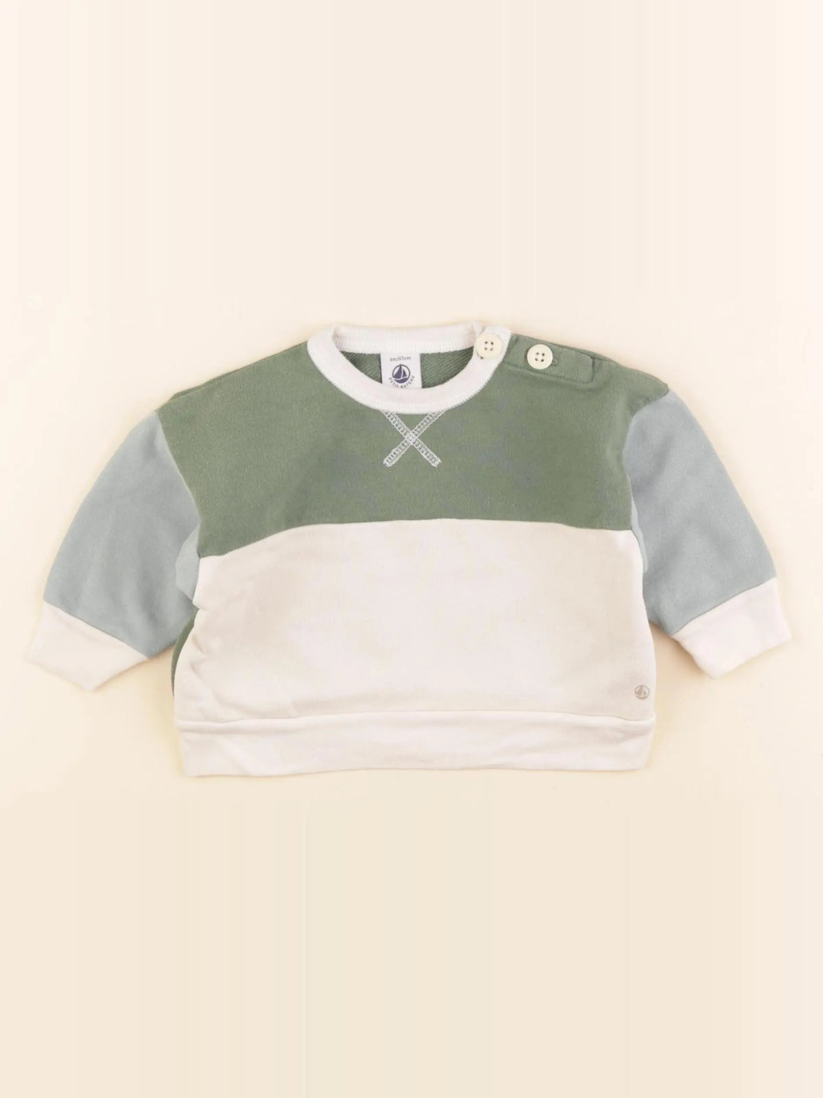Petit Bateau - sweat beige, vert - 6 mois
